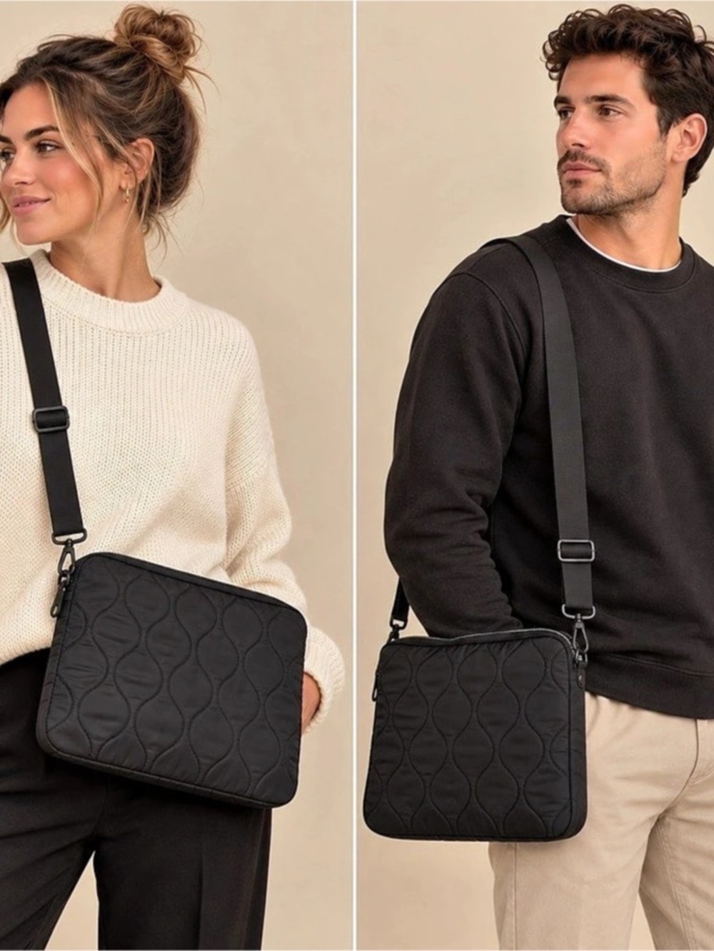 13’’ Laptop Quilted Bag in Black